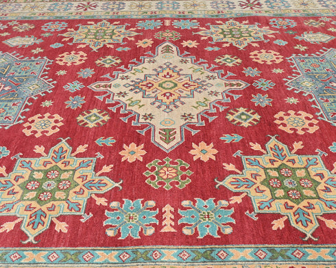 8x10 Red Kuba Afghan Hand Knotted Wool Area Rug